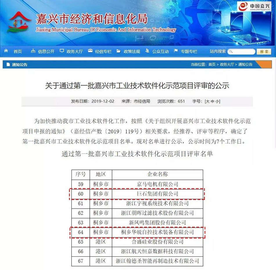华锐公司入围嘉兴市第一批工业技术软件化示范项目(图1)